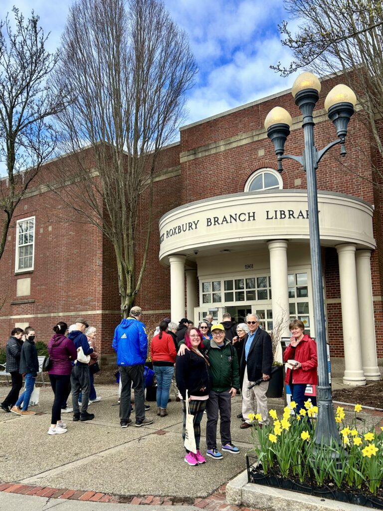 Patrons line up to enter the Used Book Sale. 